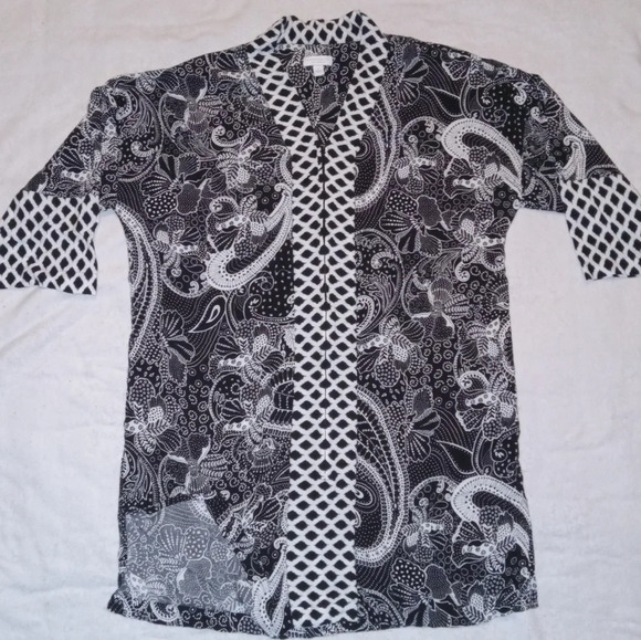 Charter Club 100% Rayon Black & White Front Partial Zip Robe size L - Picture 1 of 5